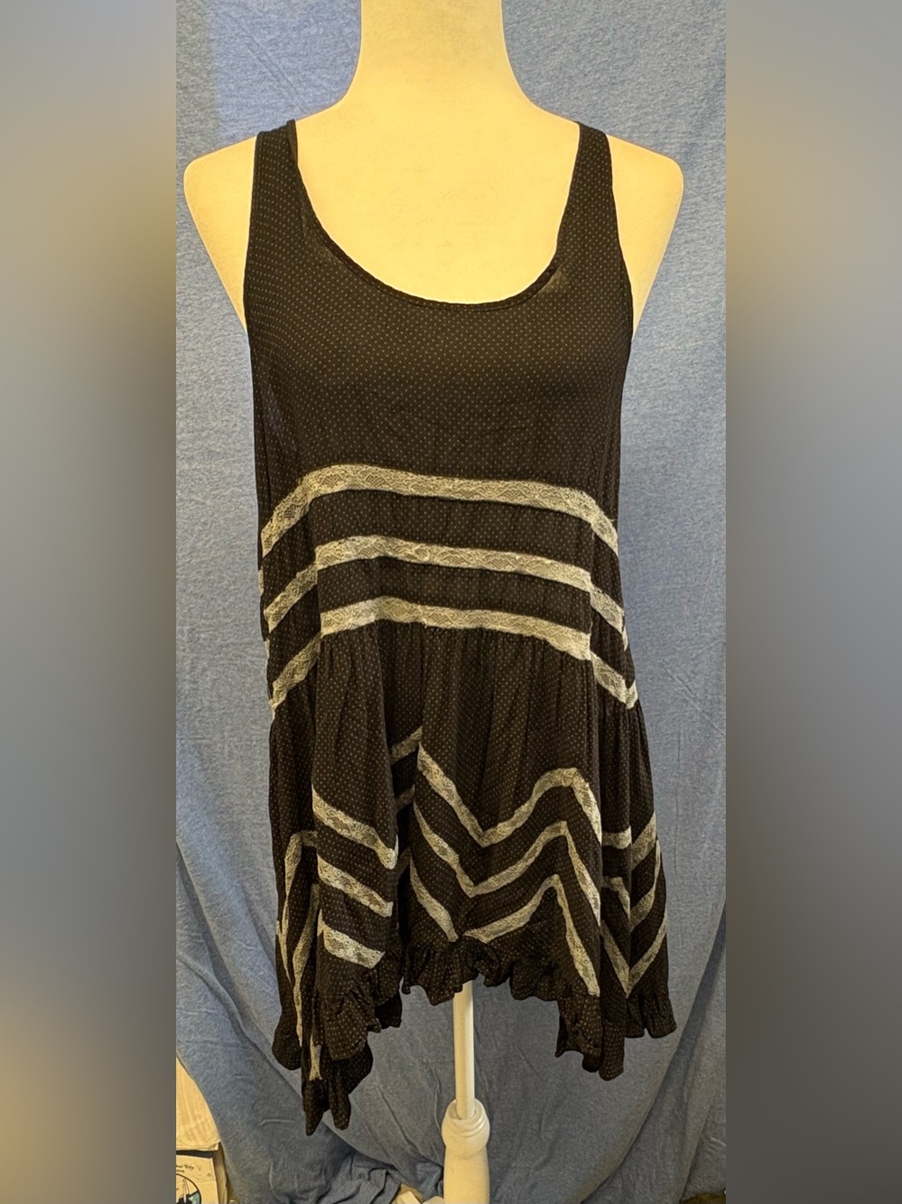 Black Scoop Tank with Silver Chevron Stripes